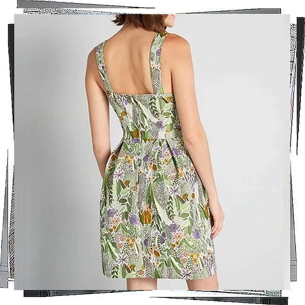 Purple & Green "Spring Garden Fling" Fit and Flare Jacquard Dress (6) Modcloth - Picture 4 of 7